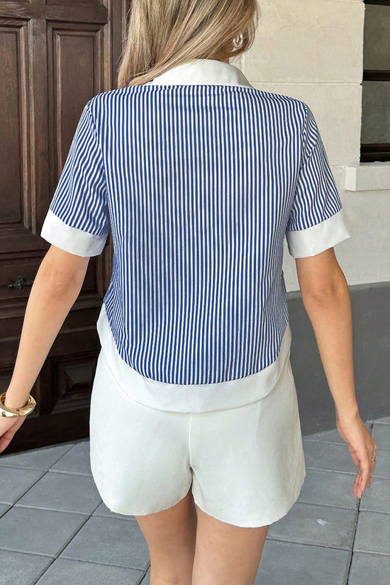 Striped Button-Up Short Sleeve Shirt