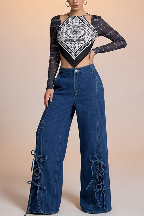 Lace-Up Straight Jeans