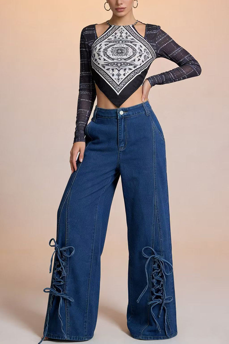 Lace-Up Straight Jeans