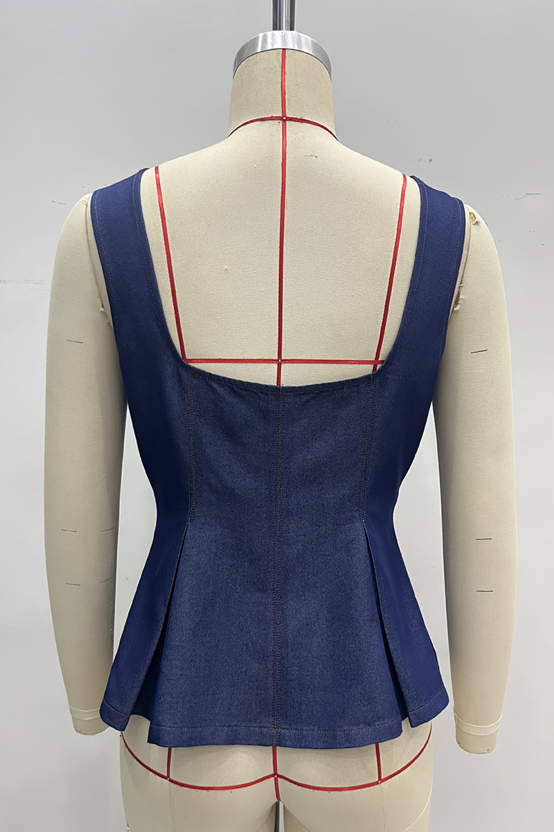 Button-Front Peplum Tank Top