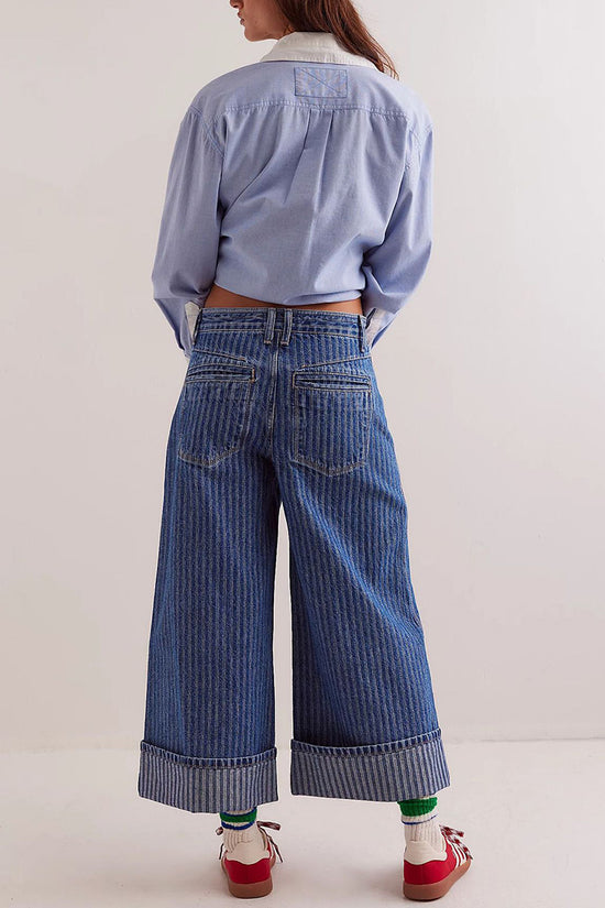 Striped Vintage Washed Straight Jeans