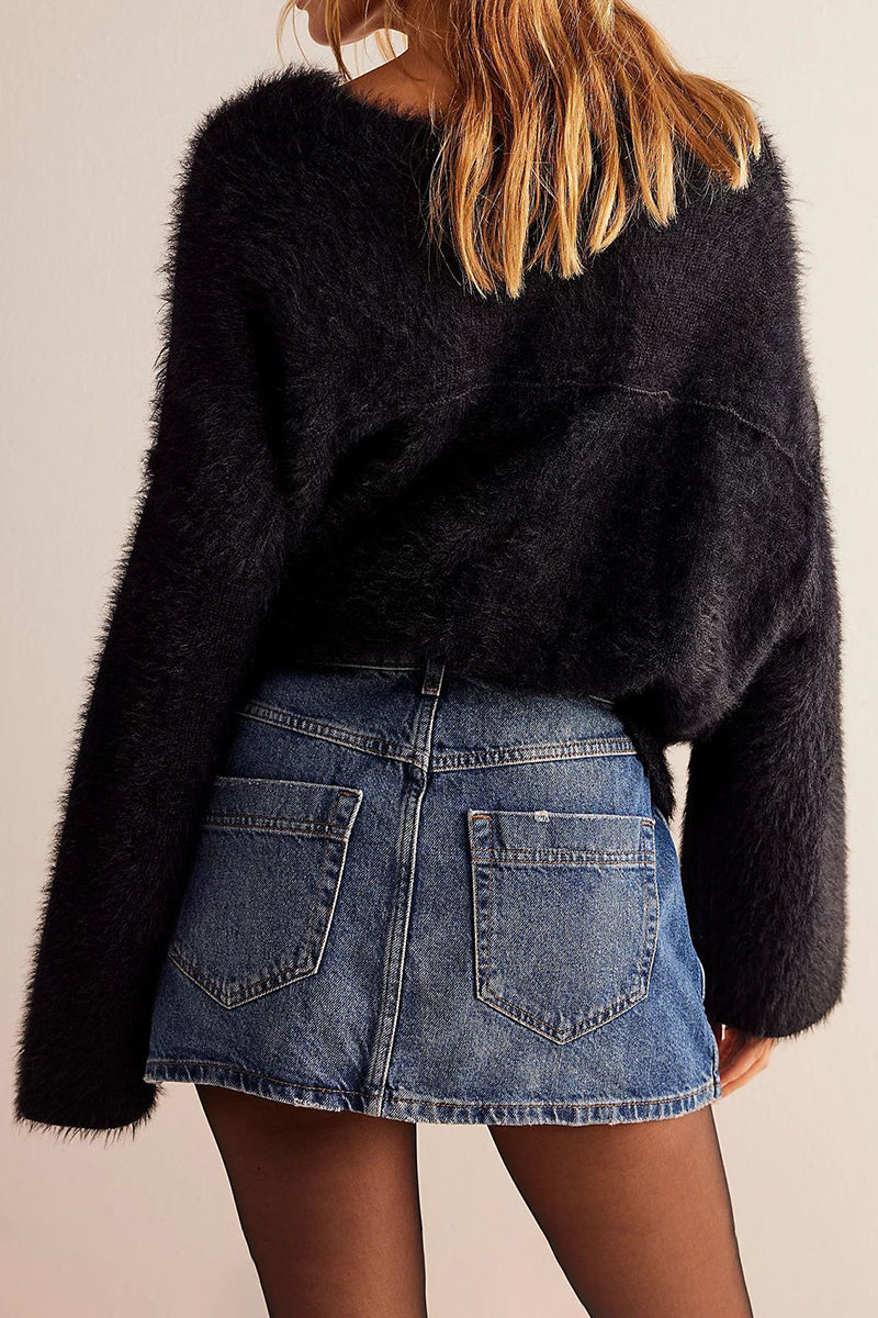 Asymmetric Buttoned Denim Shorts