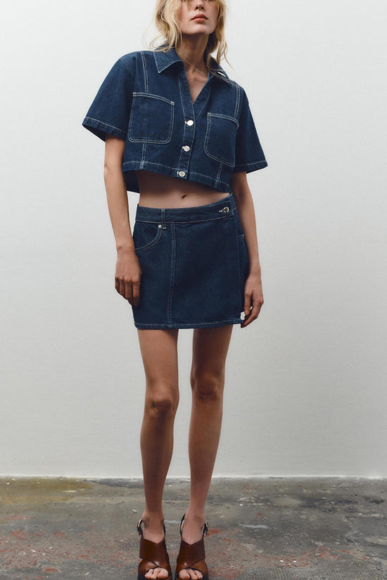 Stylish Denim Crop Top and Skirt Set