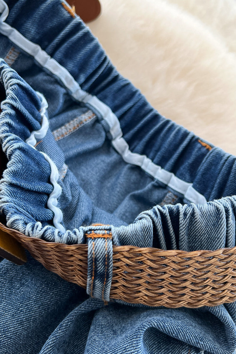 Classic Denim Midi Skirt with Belt