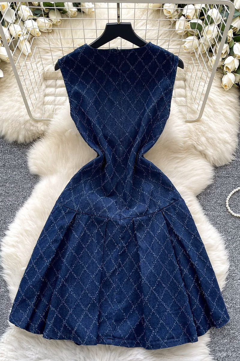 Sleeveless Denim Dress with Bow