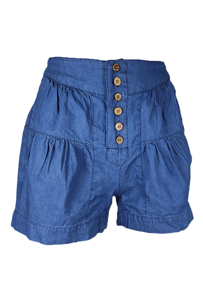 Button-Up High-Waist Denim Shorts