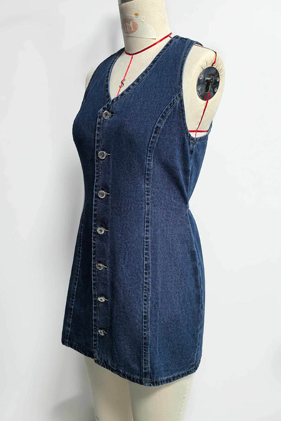 Buttoned Sleeveless Denim Casual Dress