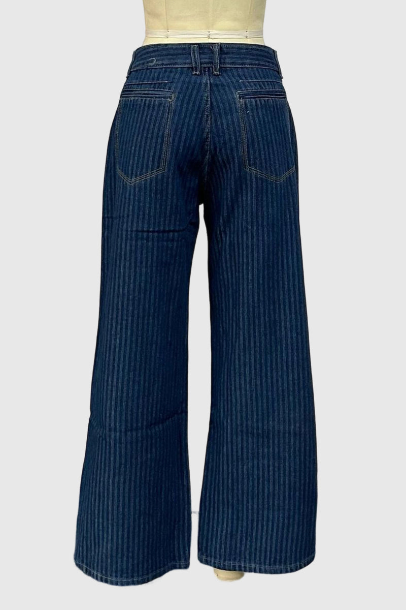 Striped Vintage Washed Straight Jeans