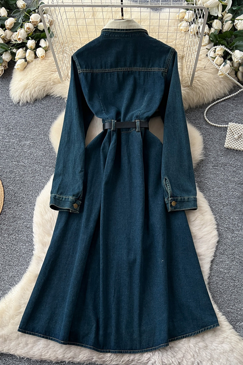 Button-Down Denim Dress with Collar Detail