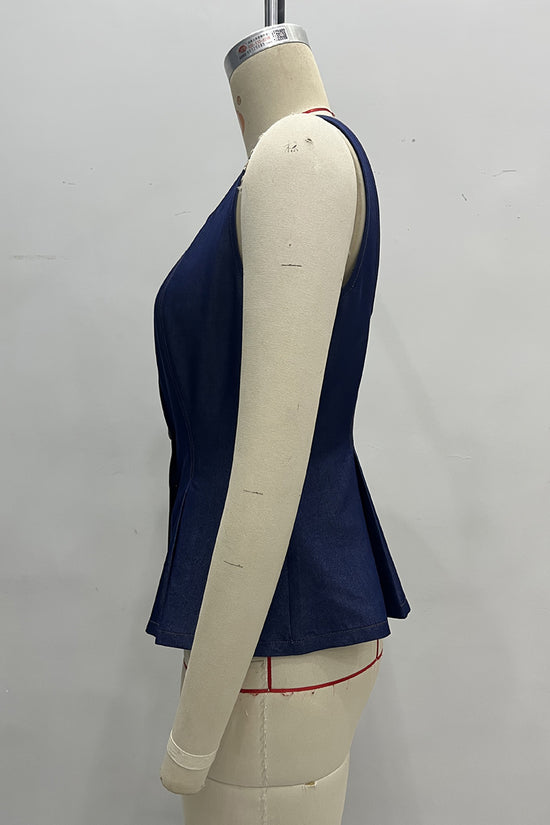 Button-Front Peplum Tank Top