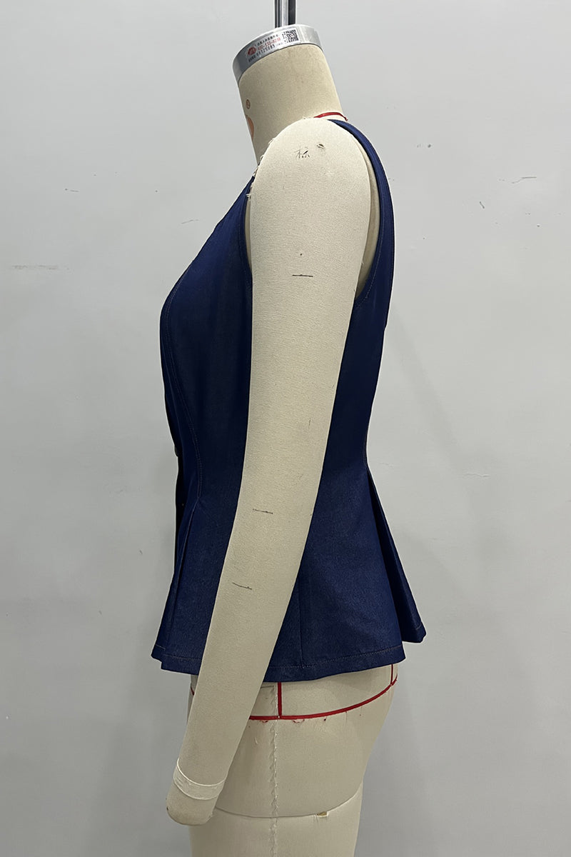 Button-Front Peplum Tank Top