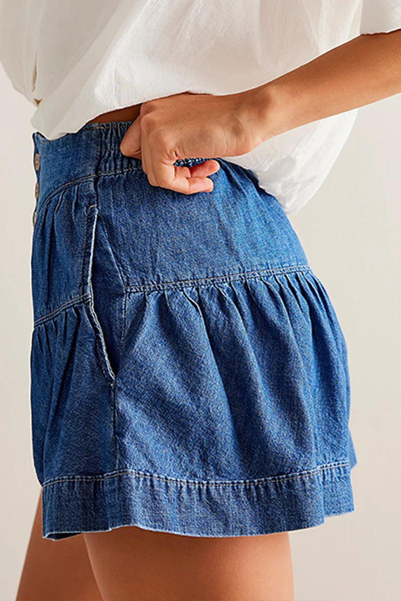 Button-Up High-Waist Denim Shorts