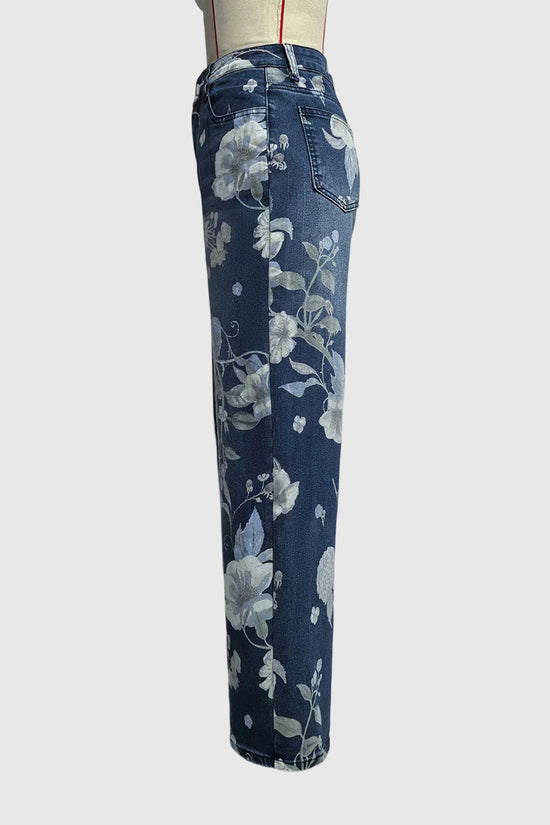 Floral Printed Straight Jeans