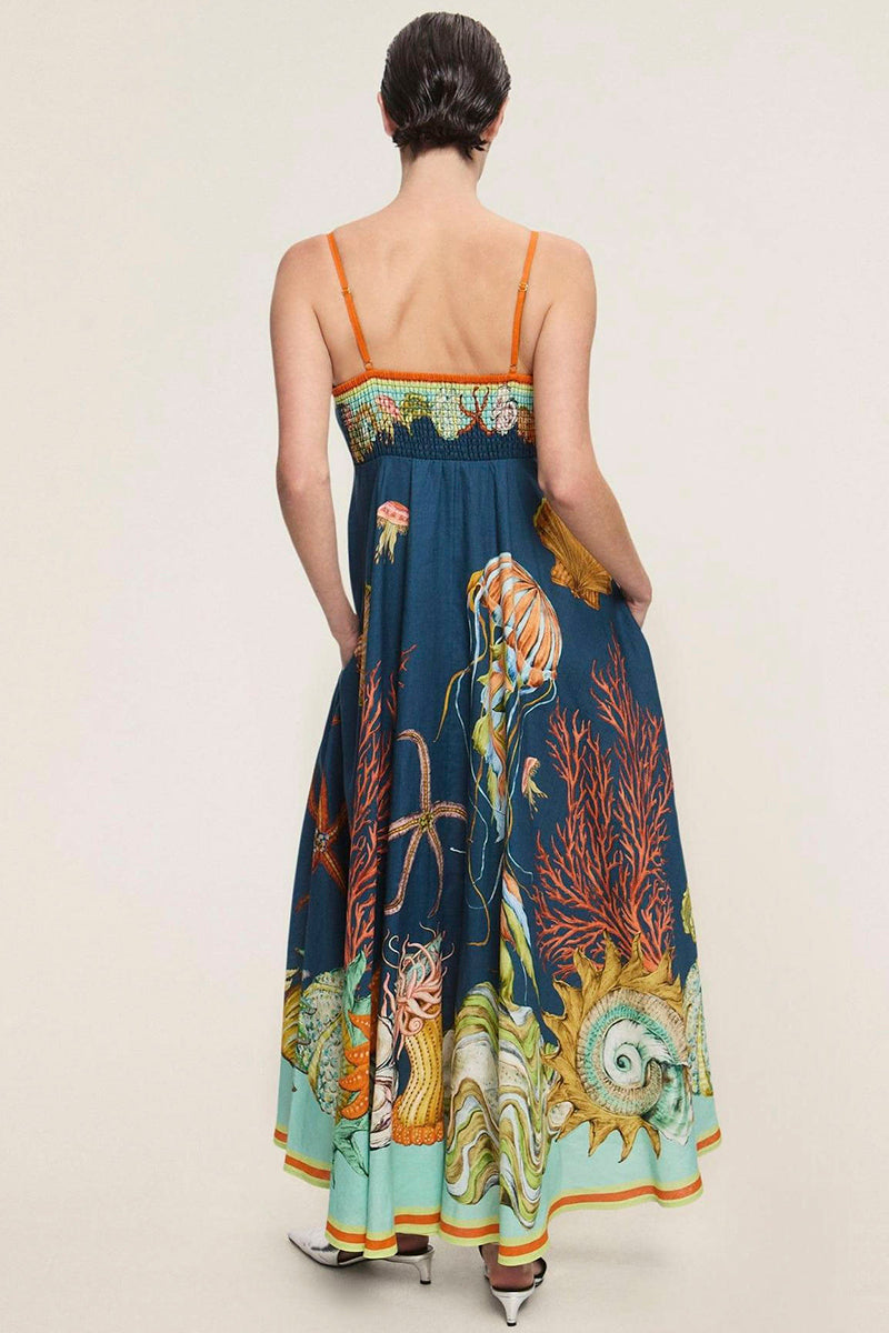 Sea-Themed Print Maxi Dress