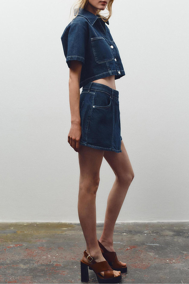 Stylish Denim Crop Top and Skirt Set