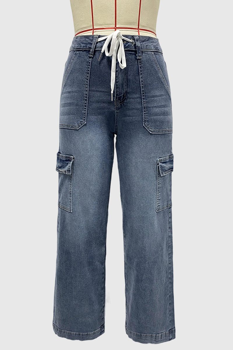 Stylish Straight Cargo Jeans with Drawstring