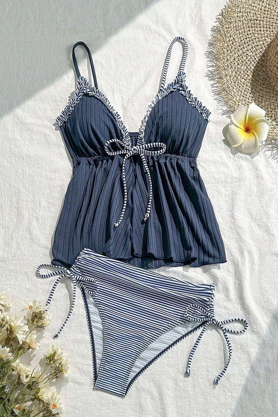 Striped Ruffle Tie Cover-Up Top