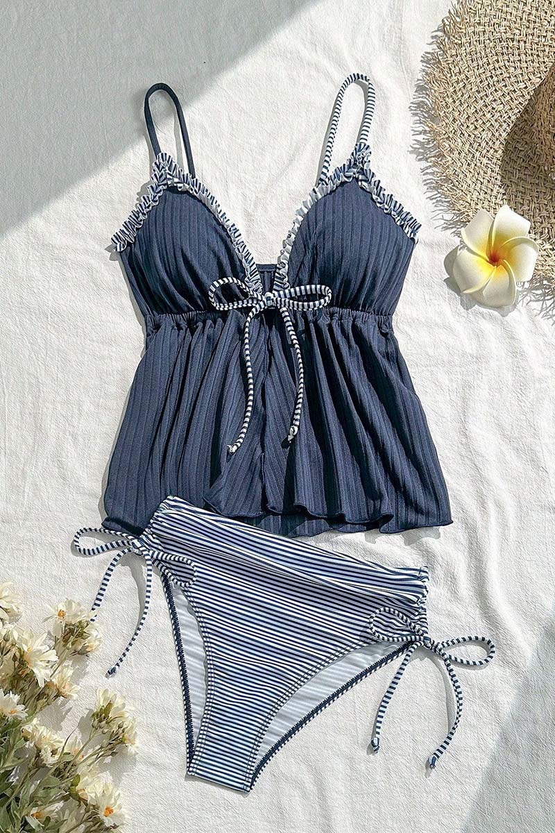 Striped Ruffle Tie Cover-Up Top