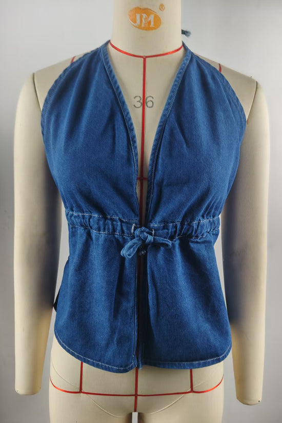 Backless Halter Denim Tank Top
