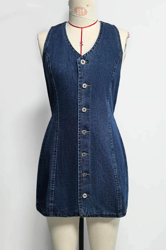 Buttoned Sleeveless Denim Casual Dress