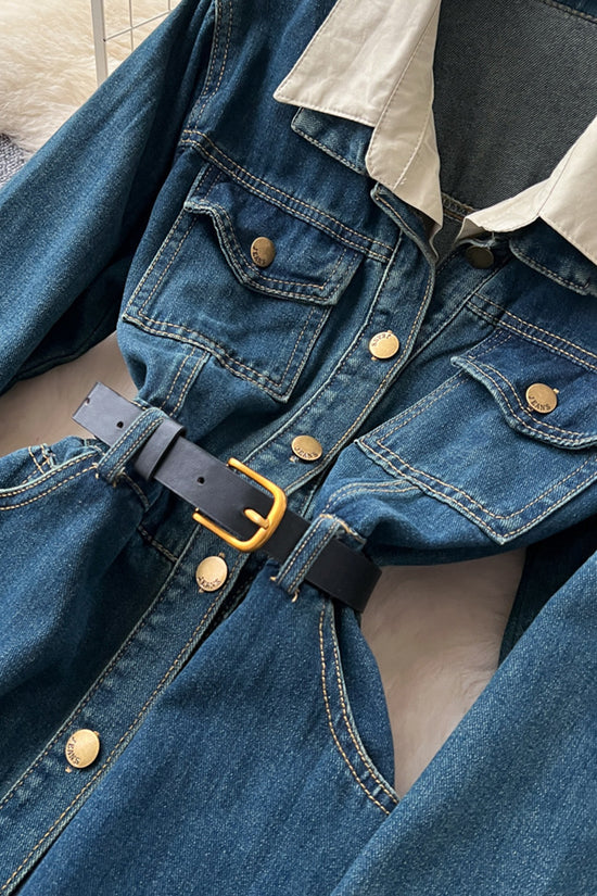 Button-Down Denim Dress with Collar Detail