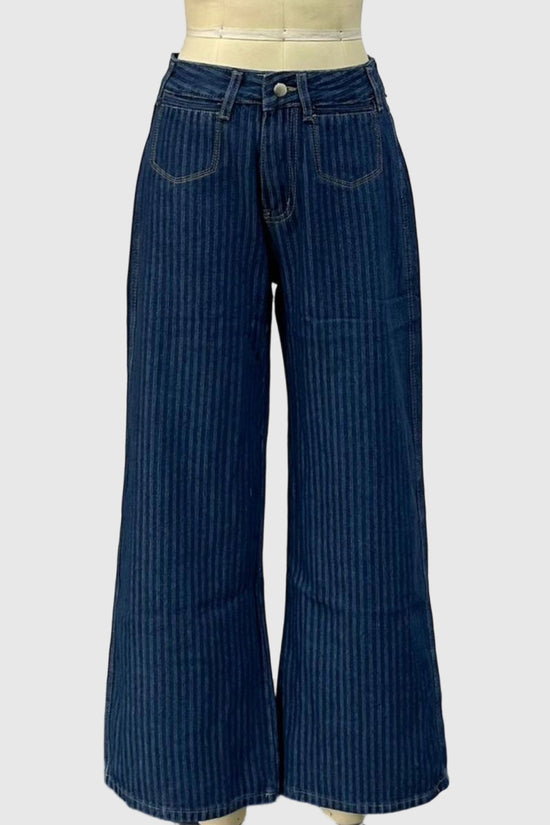 Striped Vintage Washed Straight Jeans