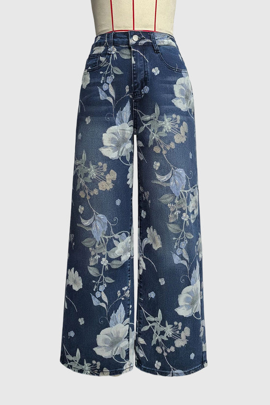 Floral Printed Straight Jeans