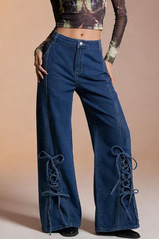 Lace-Up Straight Jeans