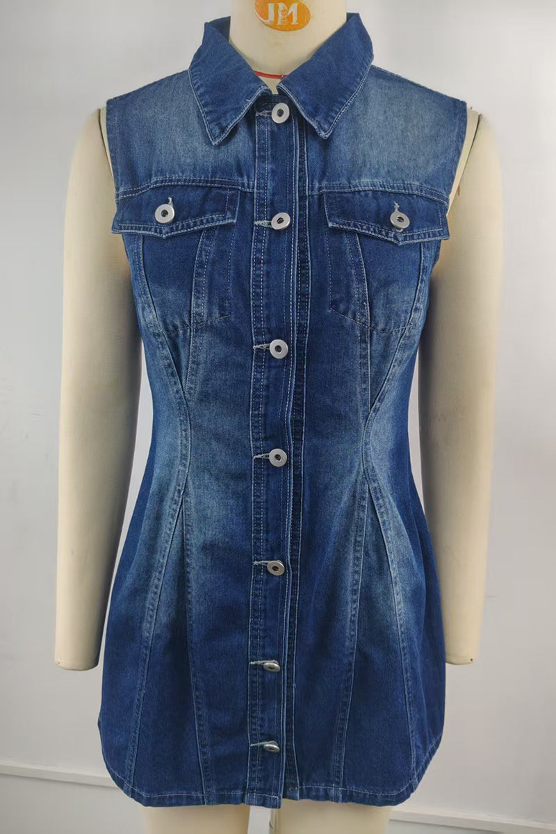 Buttoned Sleeveless Denim Dress