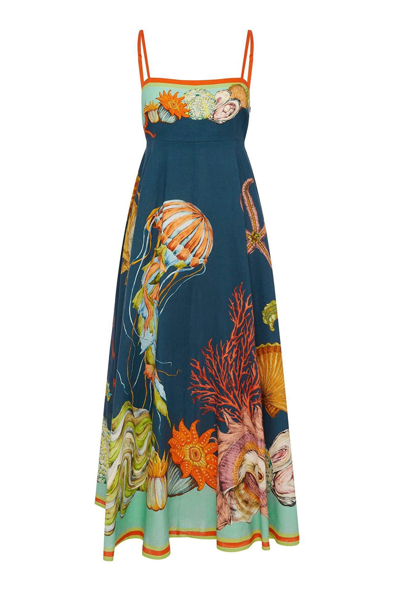 Sea-Themed Print Maxi Dress
