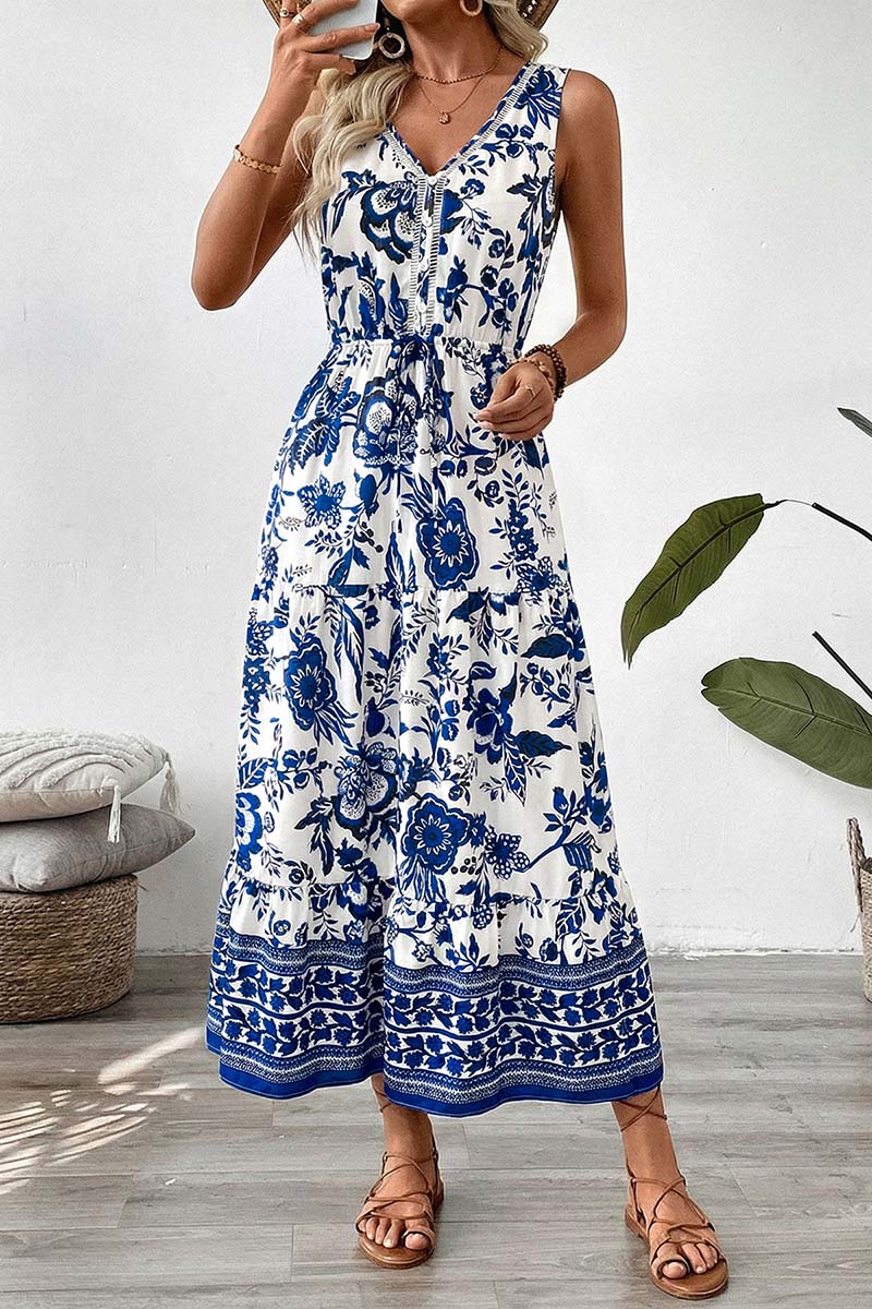 Floral Sleeveless Casual Maxi Dress