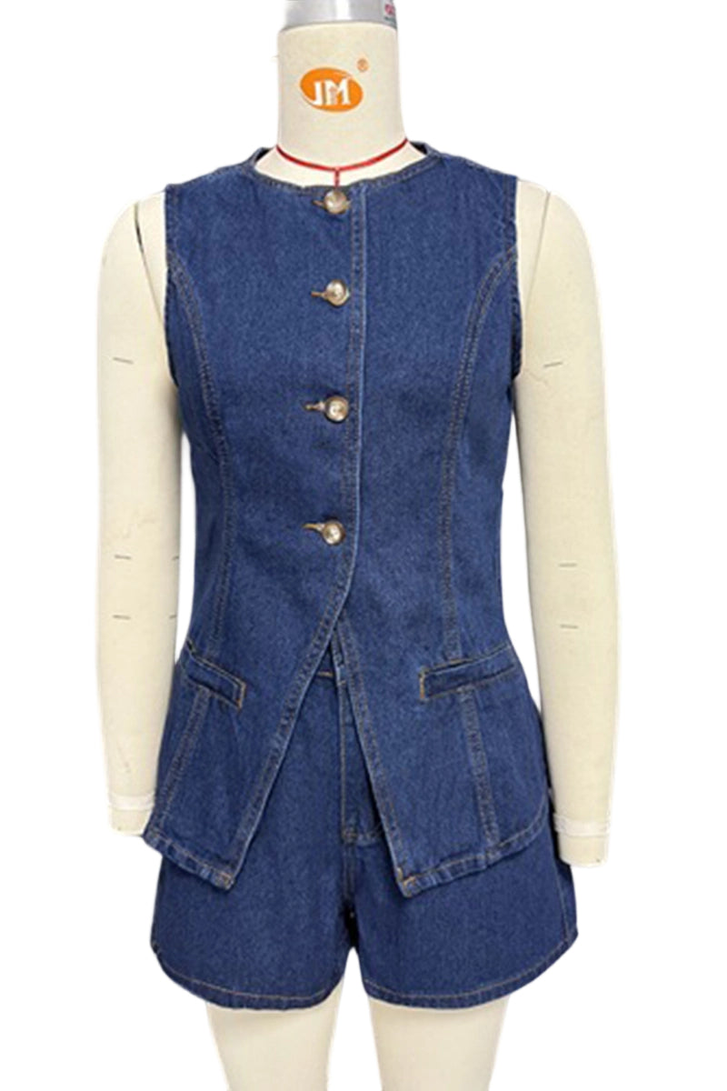 Chic Buttoned Sleeveless Shorts Set