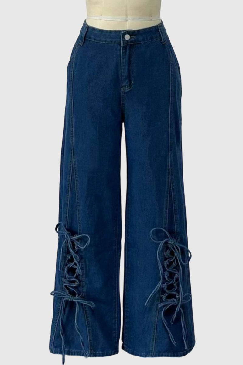 Lace-Up Straight Jeans