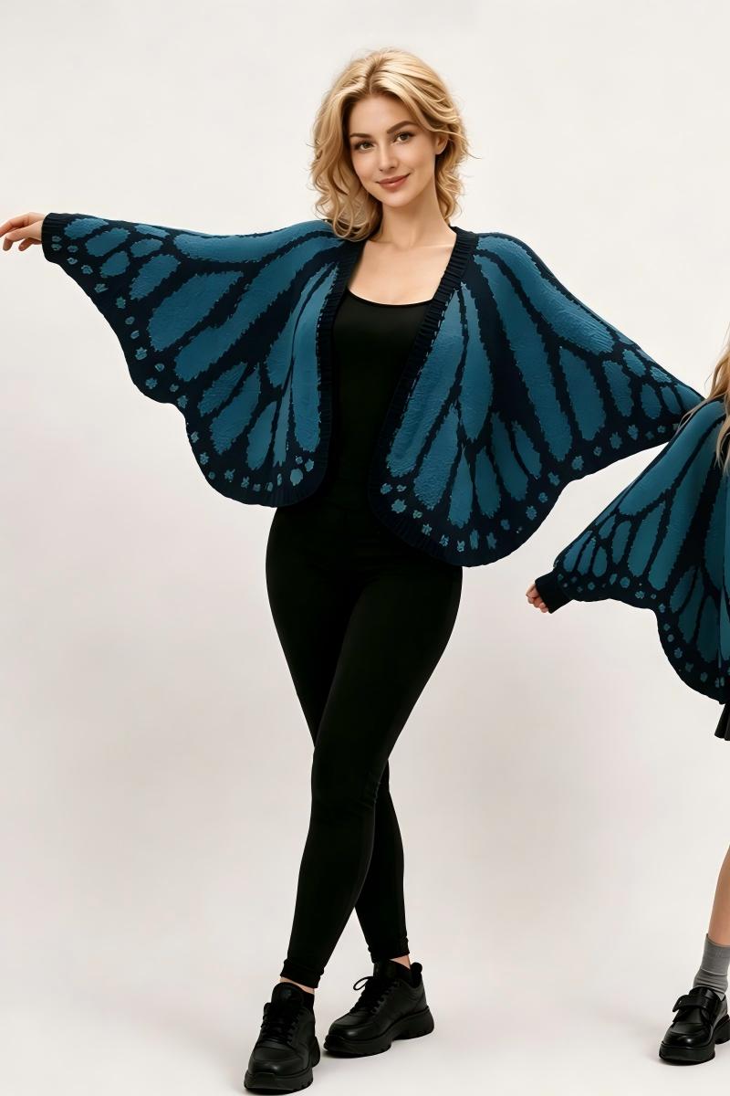 Butterfly Wing Knit Open Front Cape