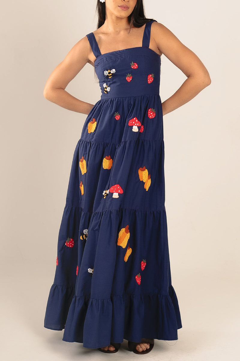 Strawberry Bee Print Maxi Dress
