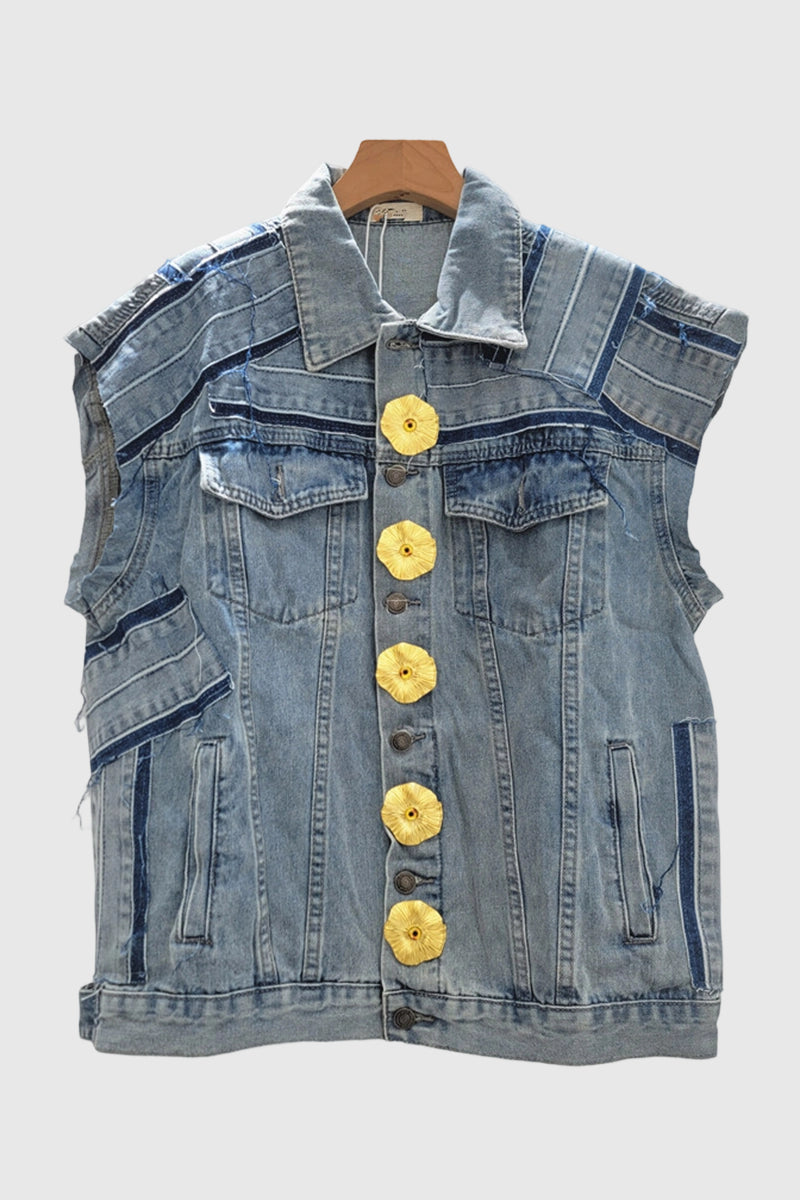 Embellished Sleeveless Denim Jacket