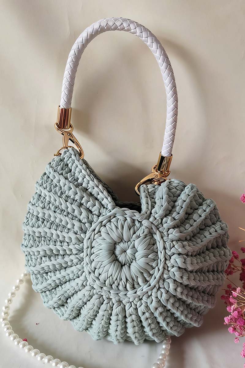 Chic Knit Handbag with Pearl Strap