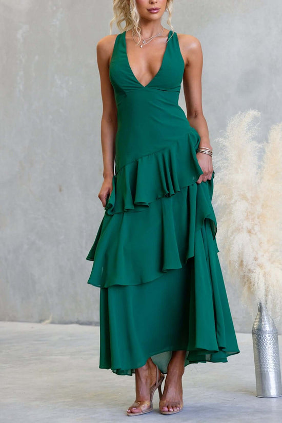 Tiered Sleeveless V-Neck Maxi Dress