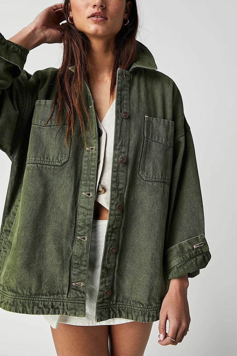Oversized Denim Jacket with Pocket Detail