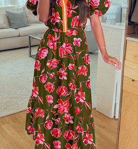 Floral Puff Sleeve Tiered Maxi Dress