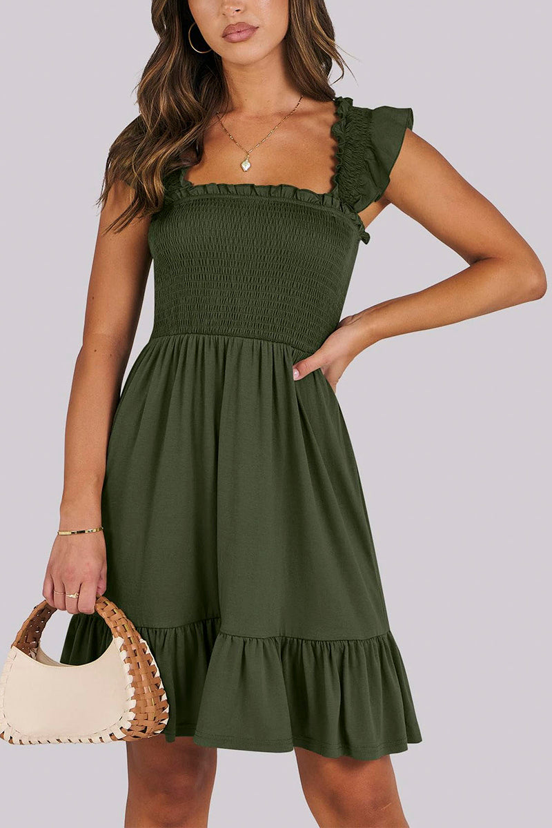 Ruffled Sleeve Smocked Casual Dress