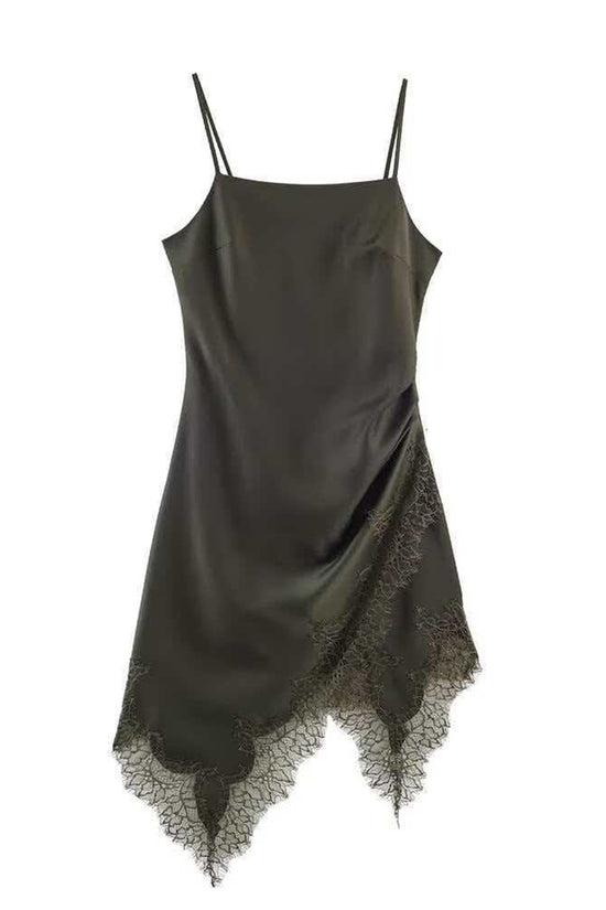 Sleek Lace Trim Spaghetti Strap Dress