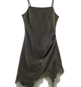 Sleek Lace Trim Spaghetti Strap Dress