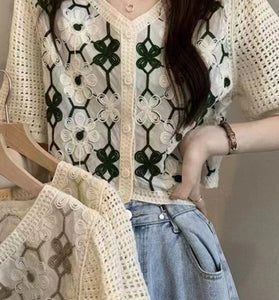 Floral Short Sleeve Button-Front Top
