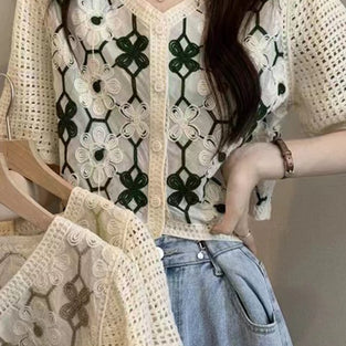 Floral Short Sleeve Button-Front Top