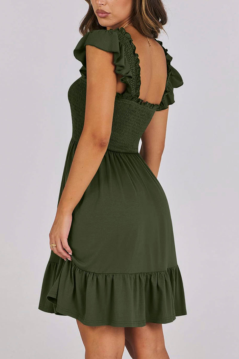 Ruffled Sleeve Smocked Casual Dress