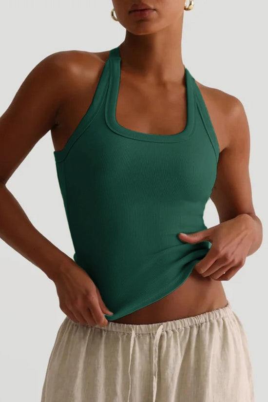 Halter Neck Ribbed Tank Top