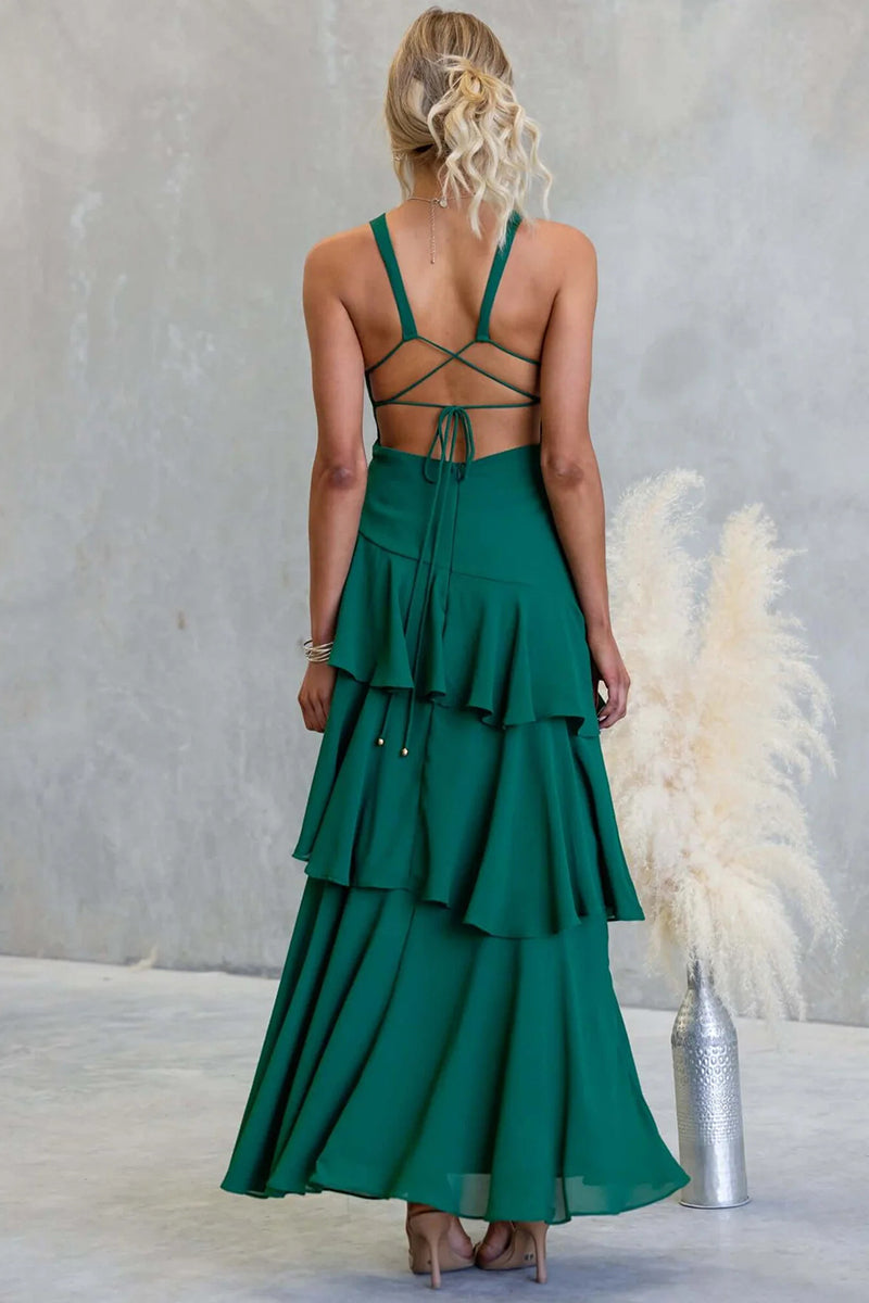 Tiered Sleeveless V-Neck Maxi Dress