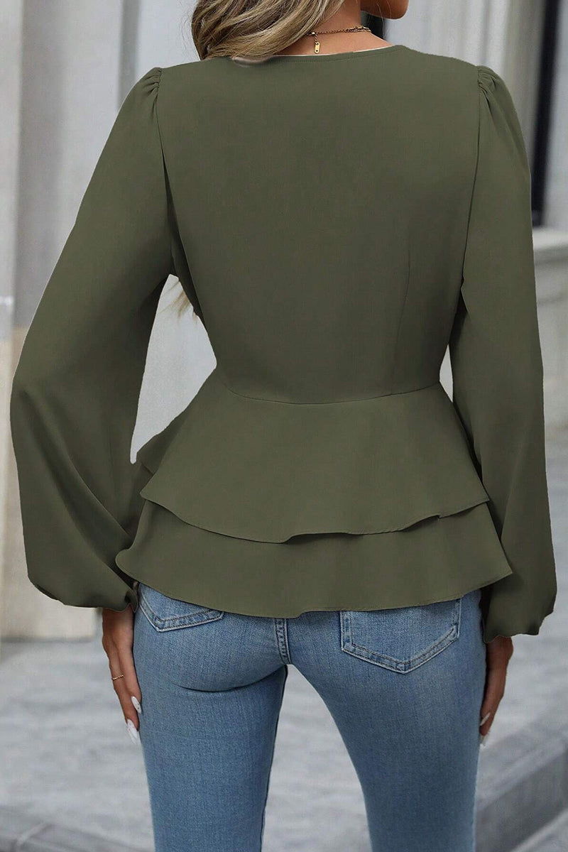 Elegant Peplum Blouse with V-Neckline