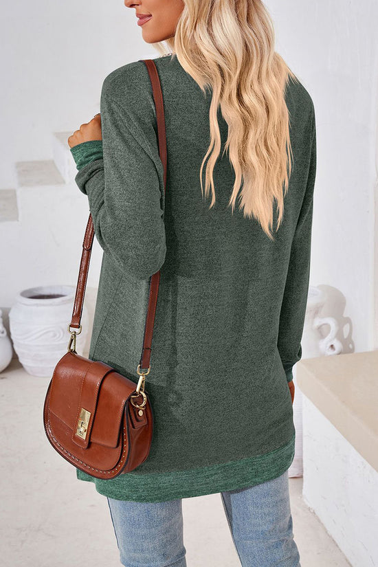 V-Neck Crochet Trim Long Sleeve Top